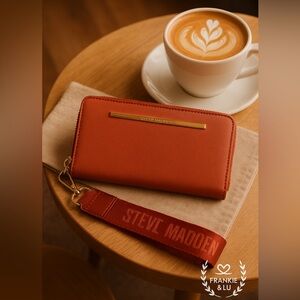 Steve Madden Red Vegan Saffiano Zip Wallet Wristlet NWT
